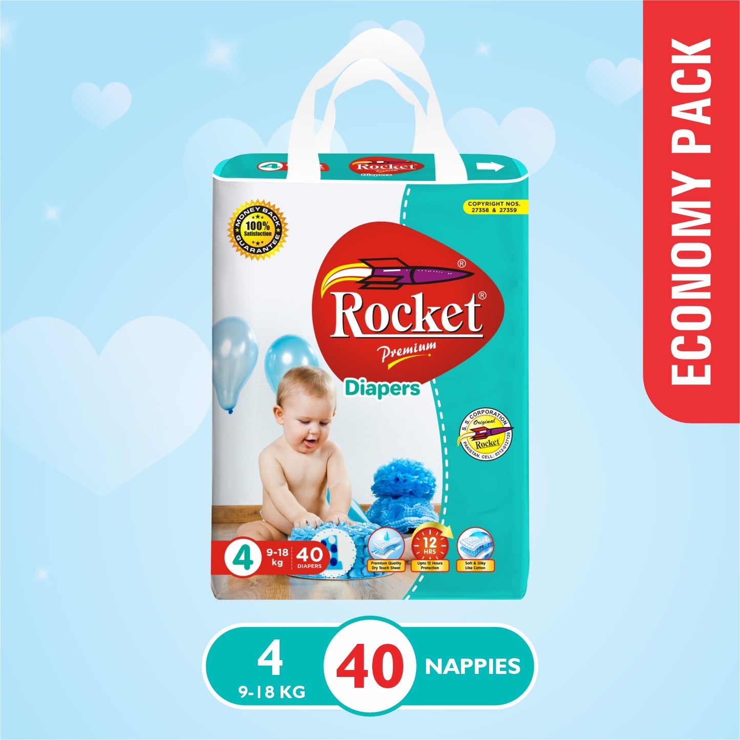 Economy Pack Baby Diaper Size 4 Large (9-18Kg), 40Pcs