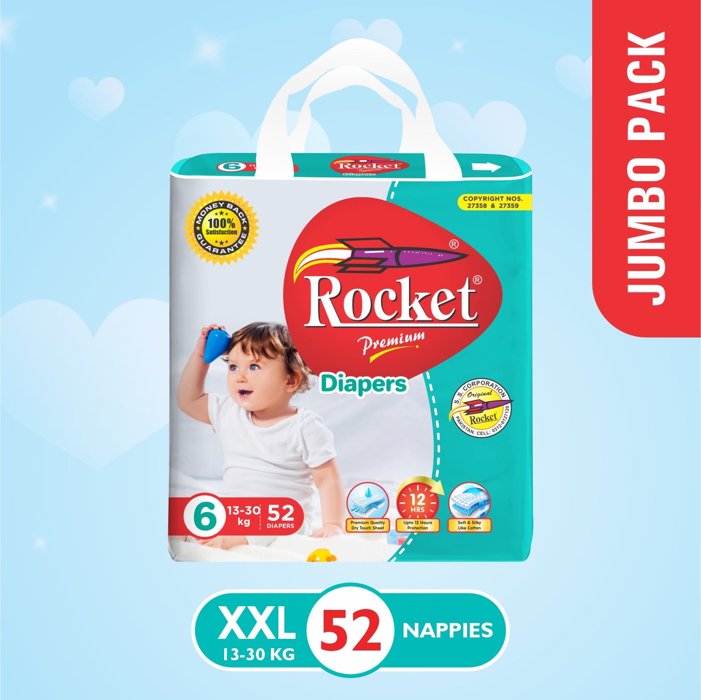 Jumbo Pack Baby Diaper Size 6 XXL (13-30Kg), 52Pcs